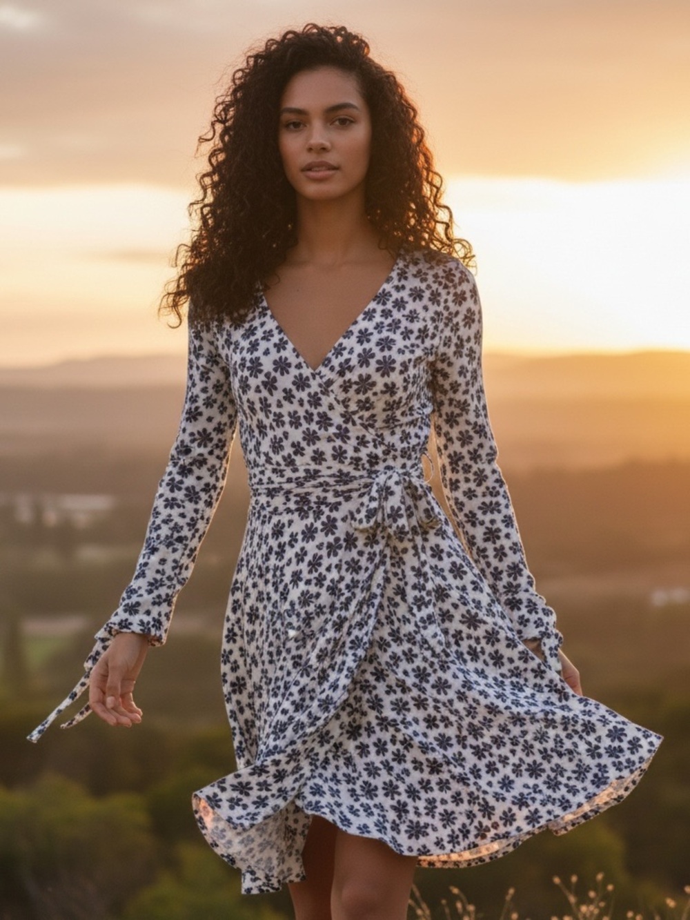 FREE PEOPLEโ Pradera Ivory & Blue Wrap Mini Dress Medium